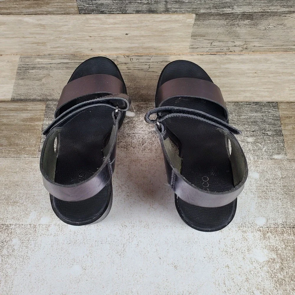 ECCO Freja Womens Wedge Sandals Sz 7 7.5 Metallic Leather Slingback Strap